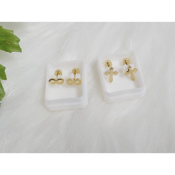 2 Pieces Infinity and Cross Earrings Studs Stainless Steel 02037 - Picture 2 of 7